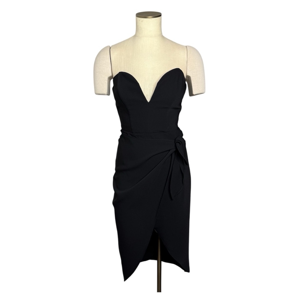 Amanda Uprichard Black Strapless Deep Sweetheart Wrap Bustier Midi Dress Size XS